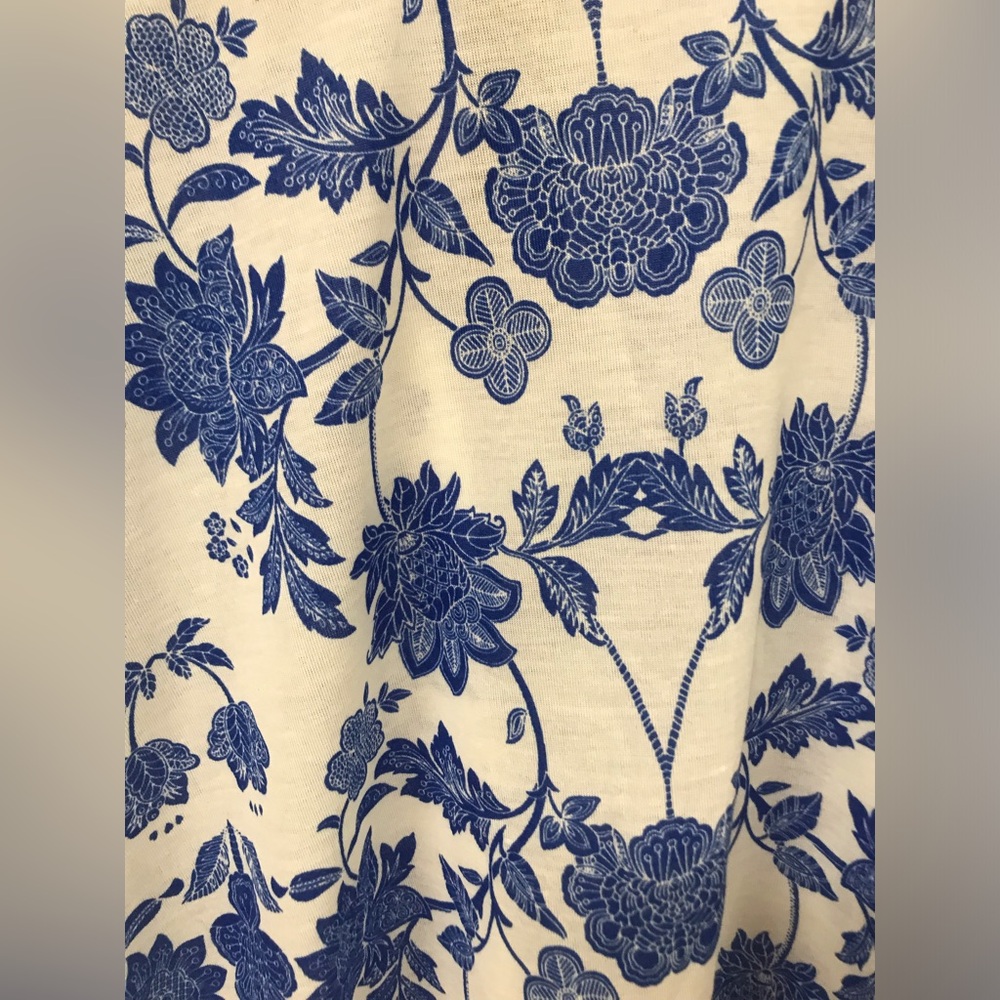 Plus Size Women Short Sleeve Floral Casual Blouse Tee T Shirt Top Blue White - Picture 3 of 4
